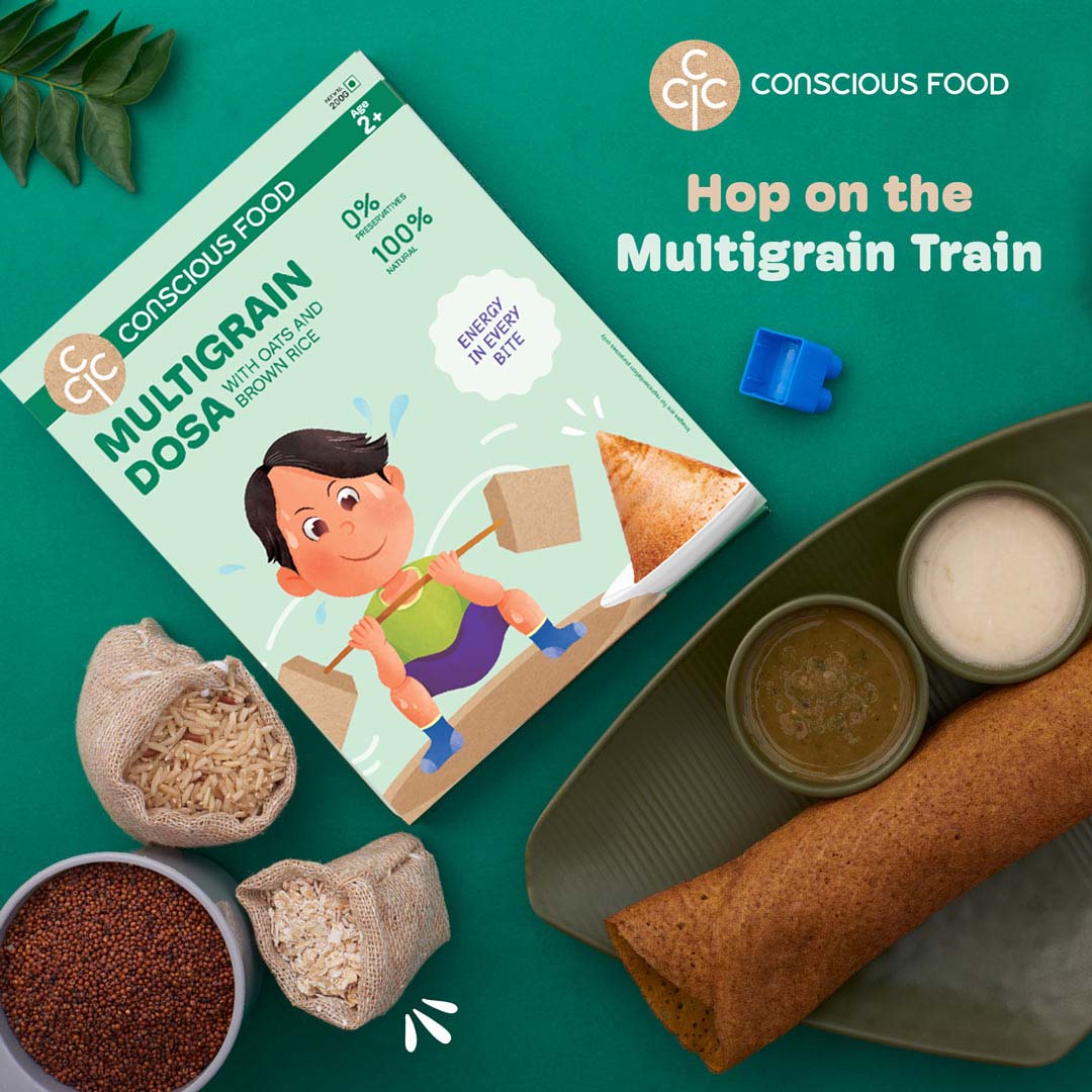 Multigrain Dosa | (With Oats &amp; Brown Rice) - Age 2+ - Natural - Vegan &amp; No Preservatives - Conscious Food - 200gm