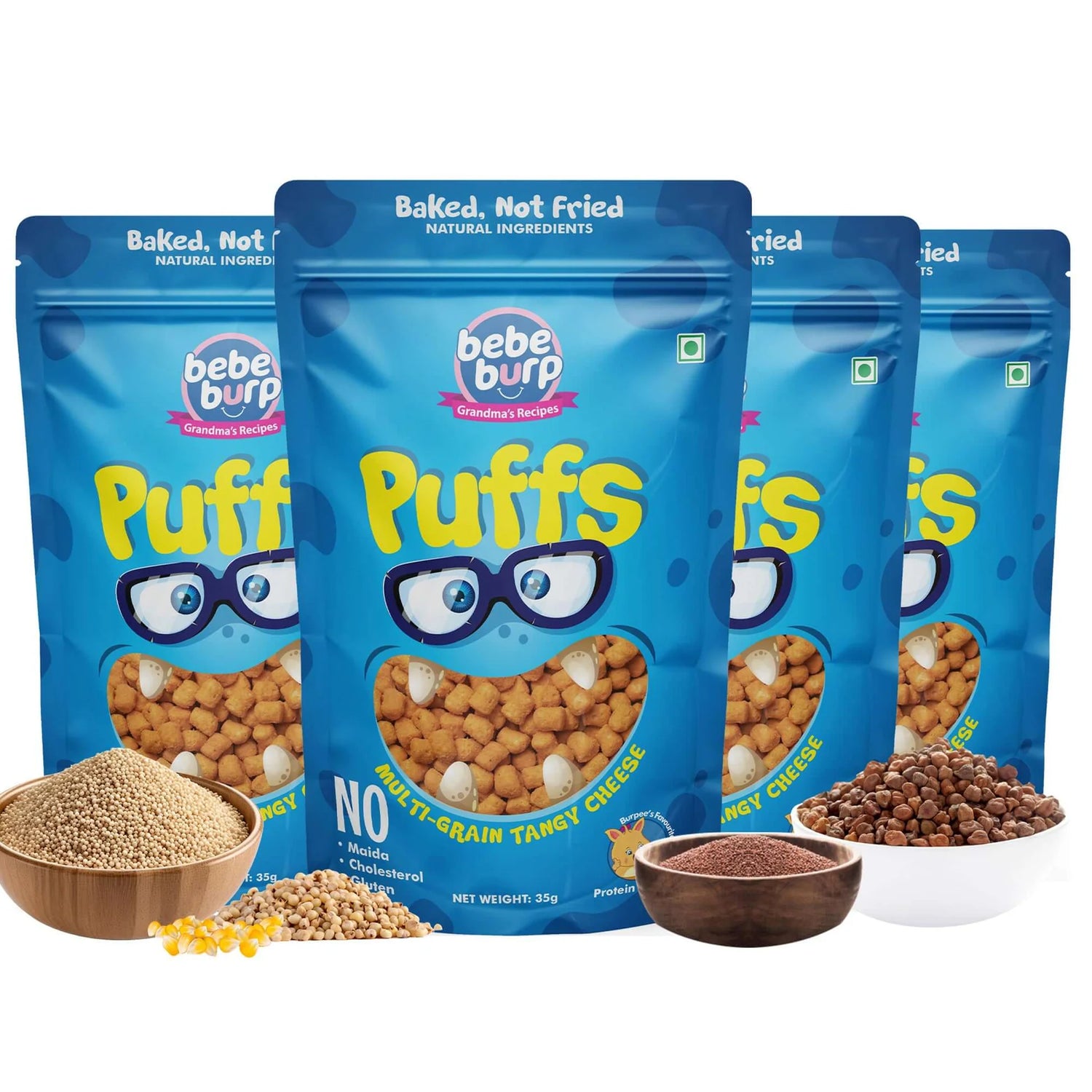 Puffs | Multigrain Tangy Cheese Puff  – Gluten Free, Cholesterol Free, No Added Preservatives &amp;amp; No Trans Fat – Bebe Burp – 35gm