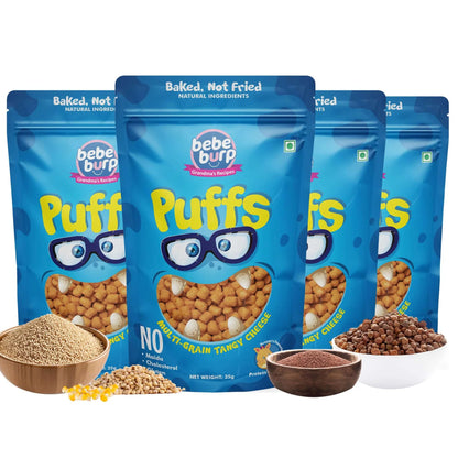 Puffs | Multigrain Tangy Cheese Puff  – Gluten Free, Cholesterol Free, No Added Preservatives &amp;amp; No Trans Fat – Bebe Burp – 35gm