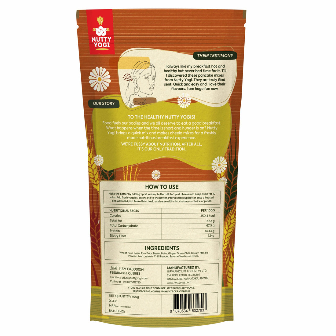 Multigrain Cheela Mix – All Natural – Nutty Yogi – 400gm