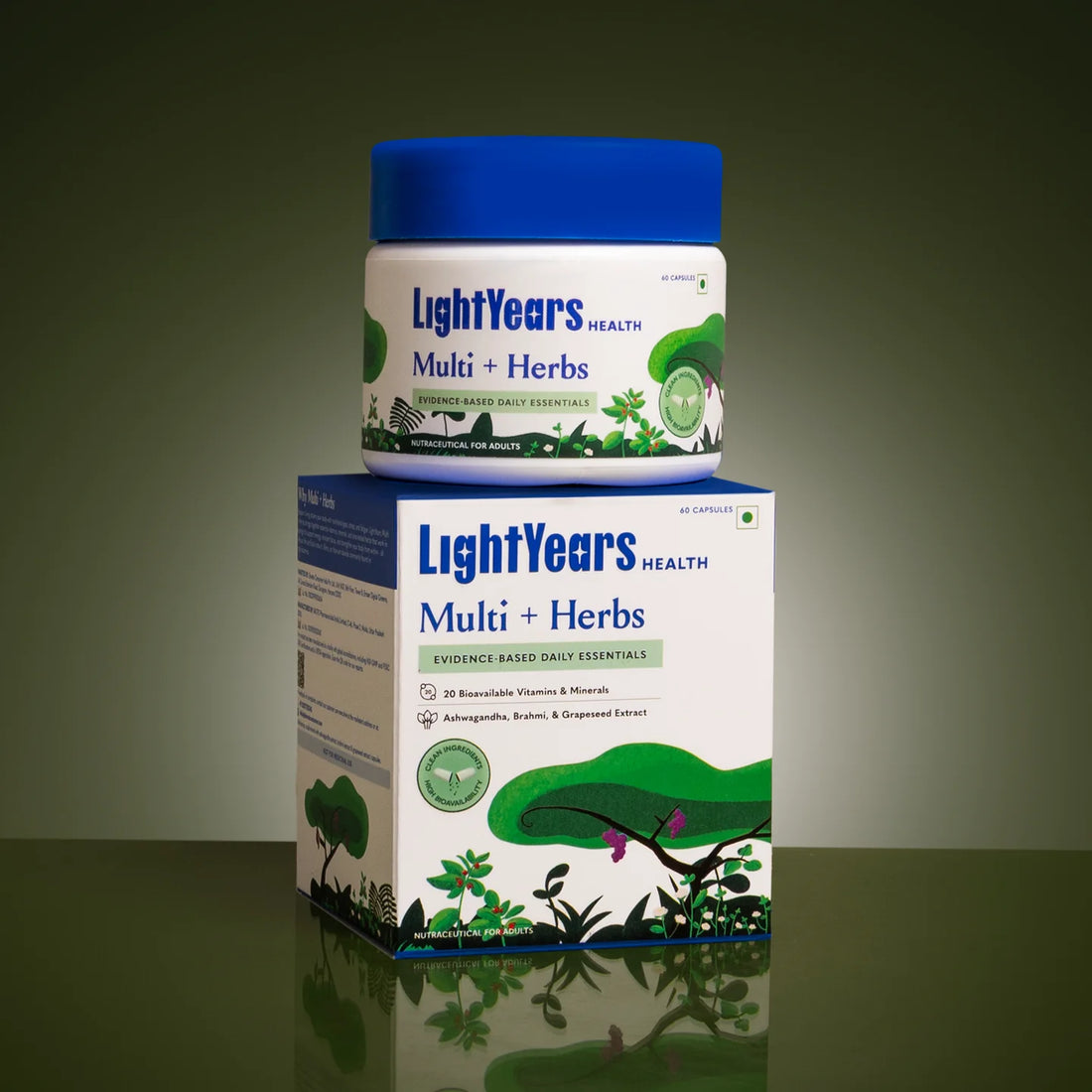 Multi + Herbs | Evidence-Based Daily Essentials-Boosts Energy, Supports Immunity, Strengthens Bones & Joints-Vegan - Clinically Proven Ingredients-Zero Gram Sugar, No Artificial Sweeteners -Light Years Health - 20 Capsules