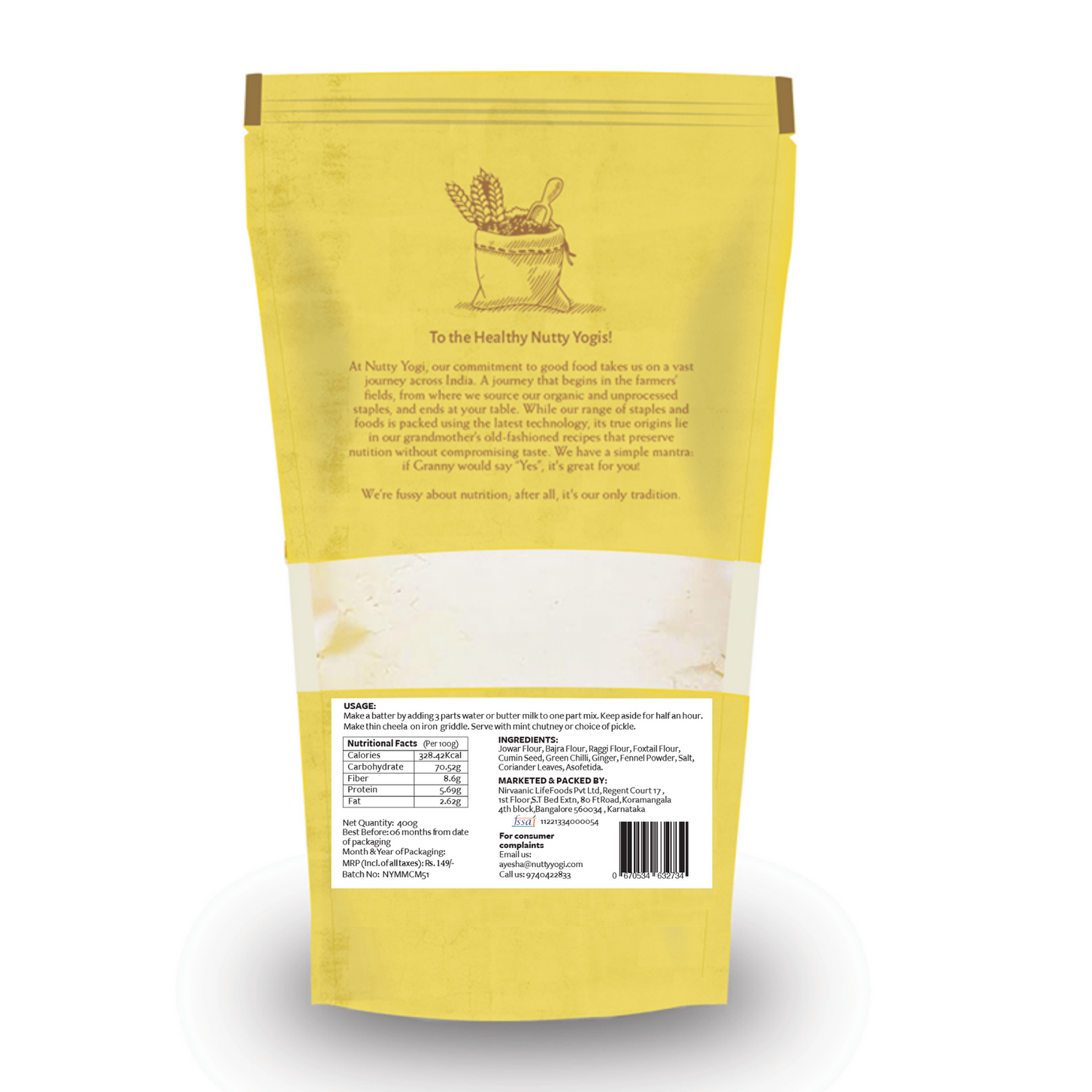 Multimillet Cheela Mix - Low In Calories, High Dietary Fiber &amp;amp;  Rich In Antioxidant - 400gm