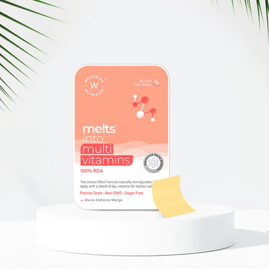 Melts Into Multivitamins (100% RDA) - Divine Alphanso Mango - Natural – Vegan &amp;amp; Zero Sugar &amp;amp; Non Gmo – Wellbeing Nutrition – 30 Strips