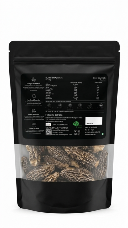 Mushroom | Morel Mushroom (Wild) - Giant Gourmets – Ideal For Soup, Omelettes And Garnishes – Suitable For Preservation – Gluten Free, High In Protein And Fiber &amp;amp; Enriched With Antioxidants – Alchemy Dose – 60gm