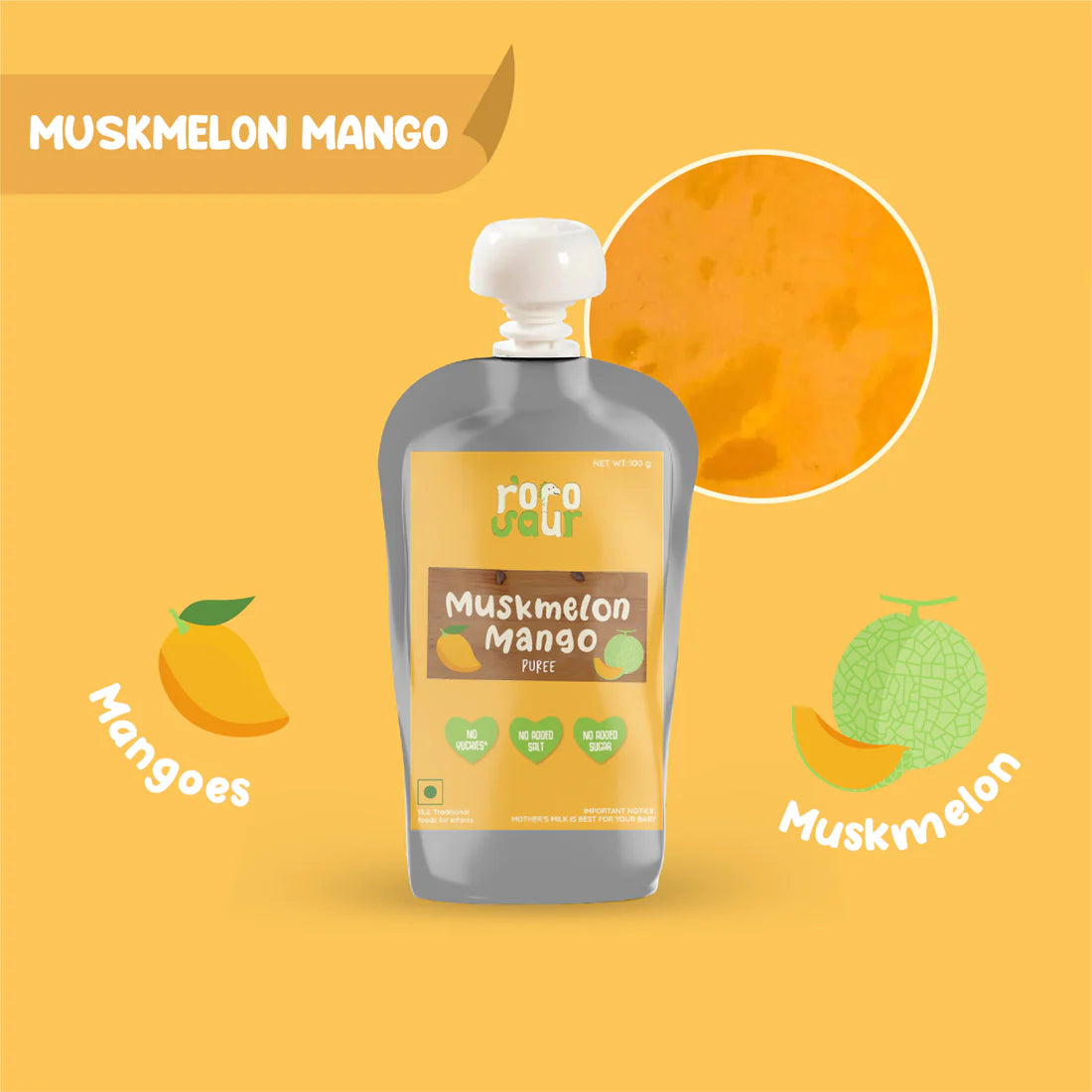 Muskmelon Mango Puree | No Added Salt & No Added Sugar – rorosaur – 100gm