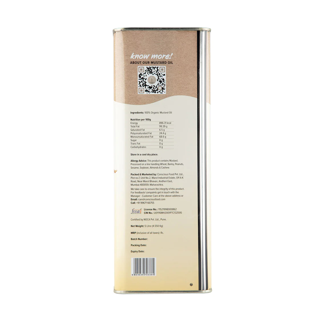 Mustard Oil | Organic - Cold pressed &amp; Edible - Conscious Food - 5000ml