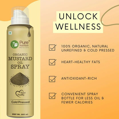 Mustard Oil Spray - Naturally Cholesterol-Free &amp; Rich in Omega-3 - Cold Pressed - Pure Nutrition - 200ml