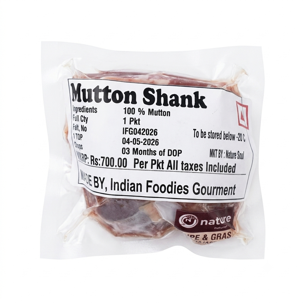 Mutton Shank - Frozen - Alwar, Rajasthan - Organically Raised -  Pasture Raised &amp; Grass Fed - Antibiotics And Hormone Free - 450gm