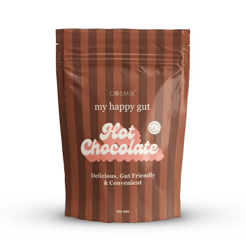 Hot Chocolate | My Happy Gut - Delicious, Gut Friendly &amp;amp; Convenient - No Refined Sugar Or Stevia &amp;amp; No Added Synthetic Flavours And Preservatives - Cosmix - 200gm
