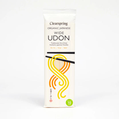 Noodles | Organic Japanese Wide Udon- Traditionally Slow Dried Japanese Noodles - Gluten Free, Low In Fat, High In Fibre And Protein - Clearspring - 200gm