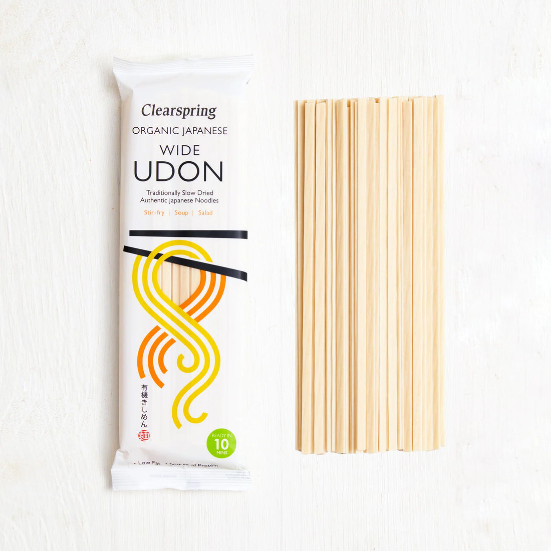 Noodles | Organic Japanese Wide Udon- Traditionally Slow Dried Japanese Noodles - Gluten Free, Low In Fat, High In Fibre And Protein - Clearspring - 200gm