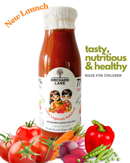 Ketchup| Little Legends Kids Ketchup-Delicious sauce packed with Tomatoes and Veggies- No Refined sugar or Preservatives- Orchard Lane - 350gm