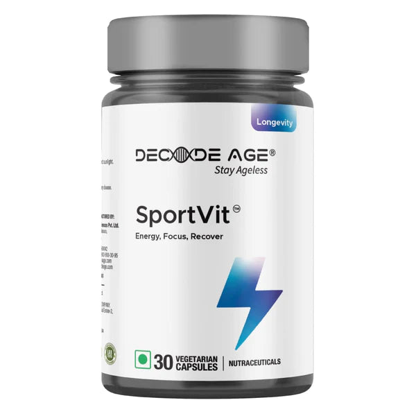 SportVit | NMN Blend For Performing Athletes - Vegan, Gluten Free, Soy Free, Sugar Free &amp;  Dairy Free - Decode Age - 30 Veg Capsules