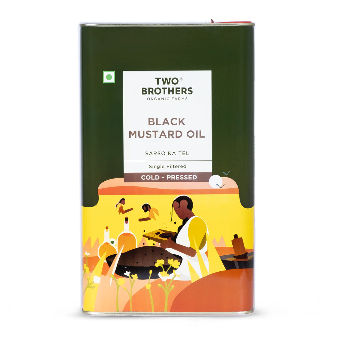 Mustard Oil | Black - Sarso Ka Tel - Single Filtered - Cold Pressed Oil - No Additives, Binders, Fillers & No Added Preservatives - Two Brothers - 5000ml