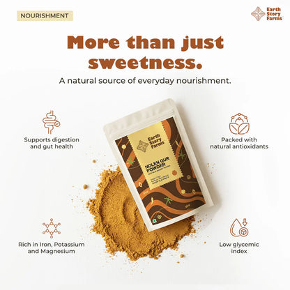 Gur | Nolen Gur Powder-Date Palm Jaggery Powder - No Added Sugar &amp;amp; Chemical Free - Earth Story Farms- 400gm