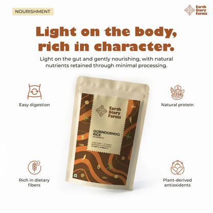 Rice | Gobindobhog Rice (Un-Parboiled)-Farms of Barddhaman in Bengal -100% Pure- Preservative Free, Chemical Free - Earth Story Farms- 800gm