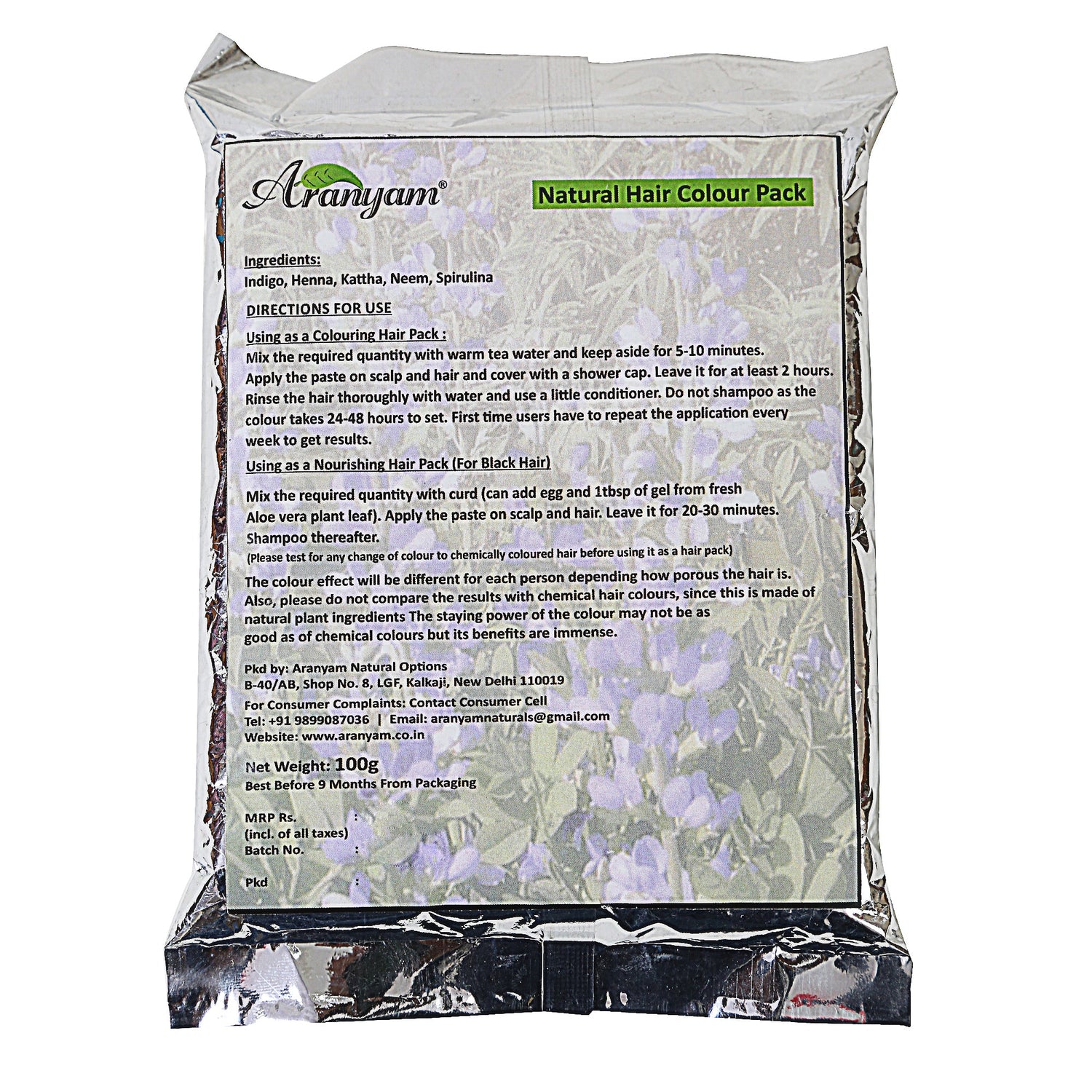 Natural Colour and Nourish Hair Pack - Soft Black – Eco Friendly - Aranyam – 200gm