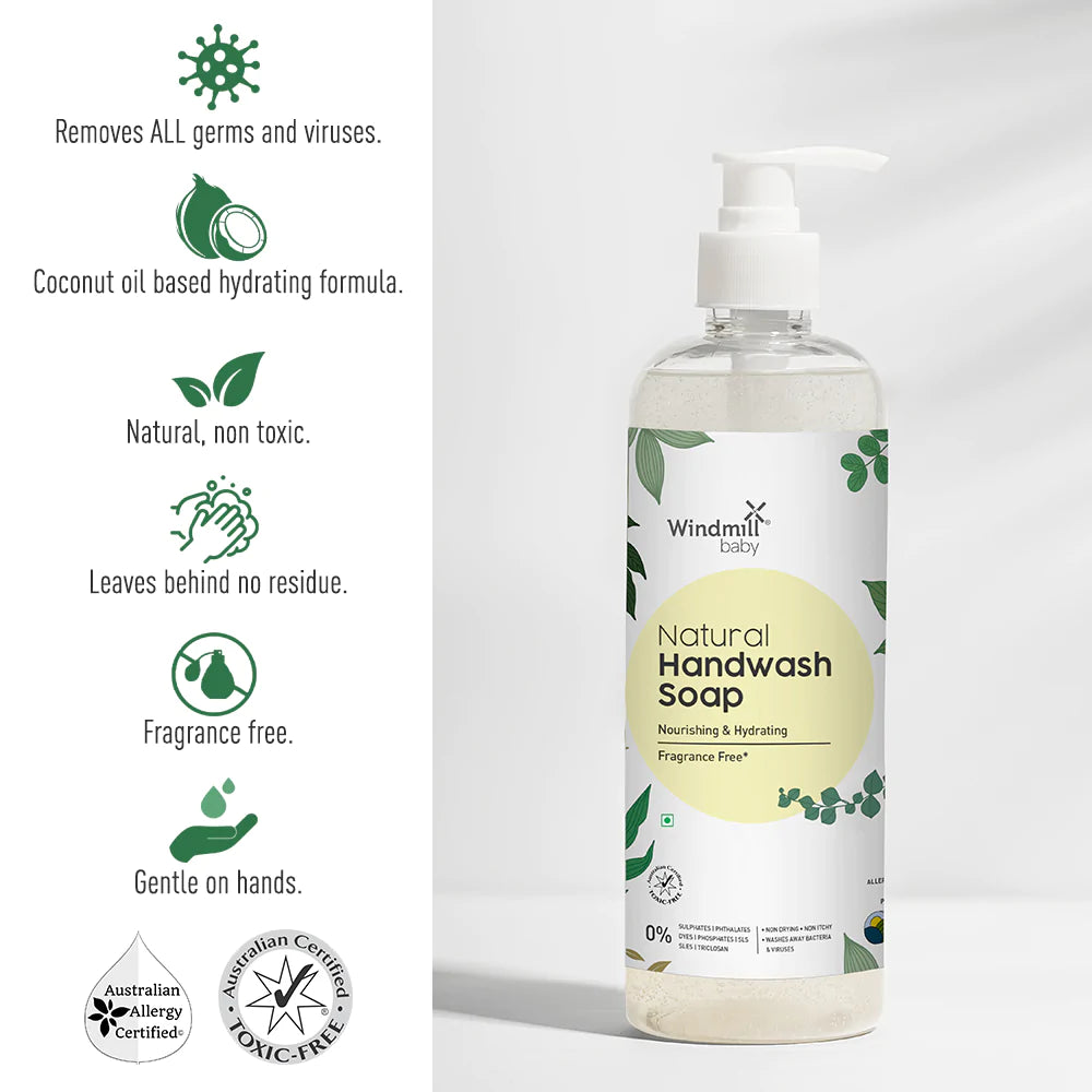 Natural Handwash Soap Fragrance Free – Natural - Vegan &amp;amp; Cruelty Free - Windmill Baby – 450ml