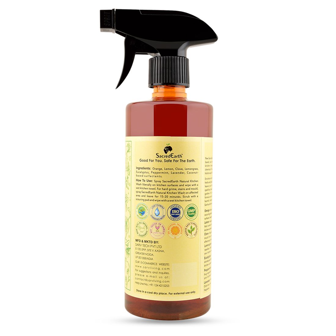 Kitchen Cleaner | (Made From Orange, Lemon, Clove, Eucalyptus And Peppermint) - Natural - Biodegradable, Chemical Free &amp; Non Toxic - Sacred Earth - 500ml