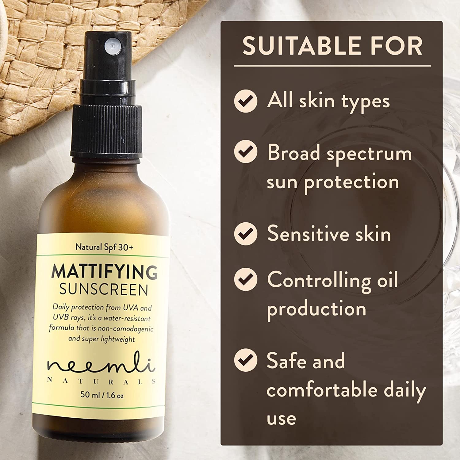 Natural Spf 30+ Mattifying Sunscreen – Cruelty Free - Neemli Naturals – 50ml