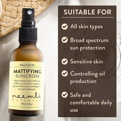 Natural Spf 30+ Mattifying Sunscreen – Cruelty Free - Neemli Naturals – 50ml