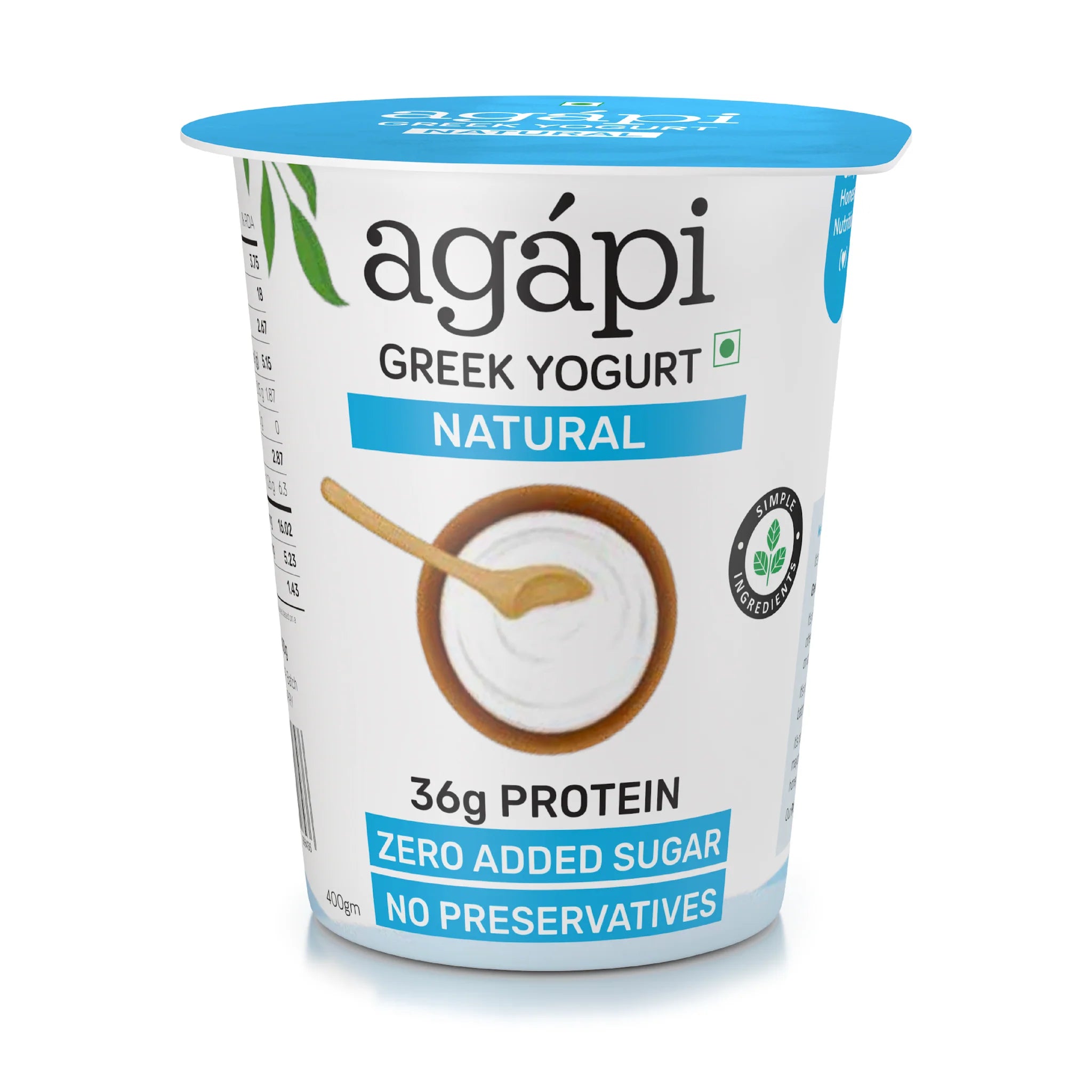Yogurt | Greek - Natural (36g Protein) -  High In Protein, Lowest Added Sugar &amp; No Preservatives - Agapi - 400gm