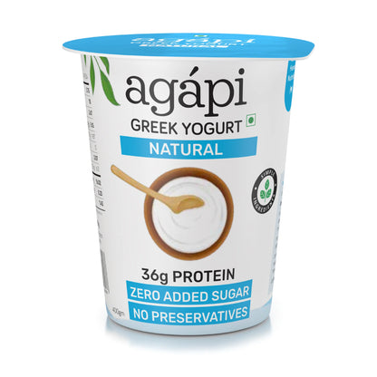 Yogurt | Greek - Natural (36g Protein) -  High In Protein, Lowest Added Sugar &amp; No Preservatives - Agapi - 400gm