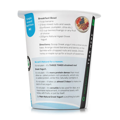 Yogurt | Greek - Natural (36g Protein) -  High In Protein, Lowest Added Sugar &amp; No Preservatives - Agapi - 400gm