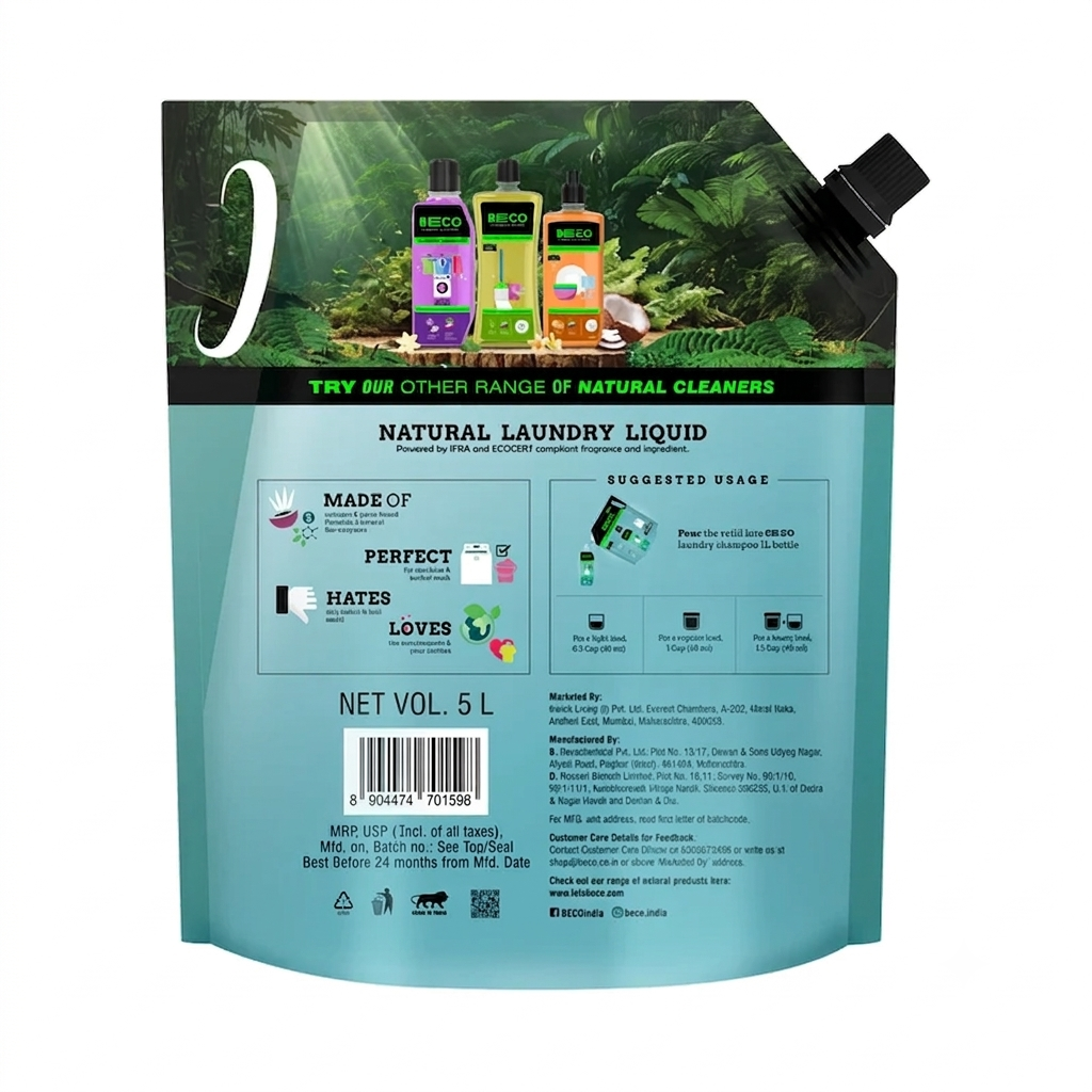Natural Laundry Shampoo-Coconut &amp; Plant-based Formula-Gentle on Fabrics, Tough on Stains – Beco – 5000ml