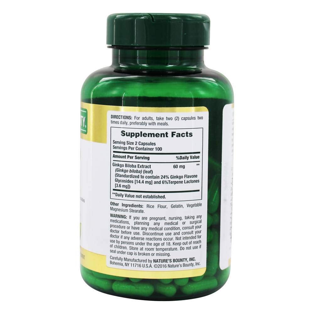 Ginkgo Biloba | 60mg - Herbal Health - Supports Healthy Brain Function &amp; Circulation - Gluten Free, No Artificial Flavor, Sugar Free, Dairy Free, No Soy &amp; Sodium Free - Nature&