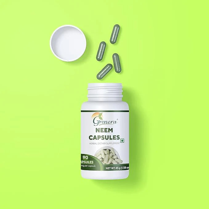 Capsules | Neem Capsules (500mg per Capsules) - Vegan, Gluten Free, Non Gmo, Preservatives Free &amp;amp; No Additives - Grenera – 90 Capsules