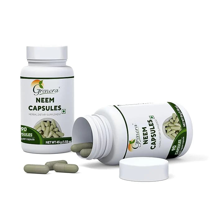 Capsules | Neem Capsules (500mg per Capsules) - Vegan, Gluten Free, Non Gmo, Preservatives Free &amp;amp; No Additives - Grenera – 90 Capsules