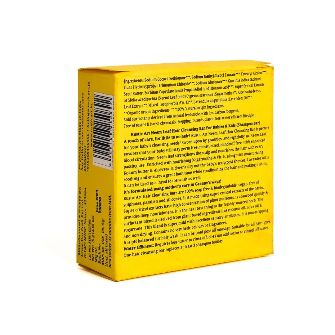 Shampoo | Neem Leaf Shampoo Bar For Babies &amp; Kids - Rustic Art - 75gm