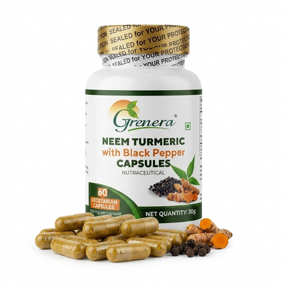 Capsules | Neem Turmeric With Black Pepper Capsules (500mg ) - Vegan, Gluten Free, Non Gmo, Preservatives Free &amp;amp; No Additives - Grenera – 90 Capsules