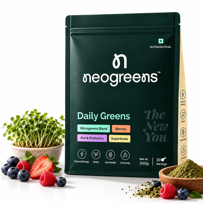 Protein Powder | Daily Greens-Gut Health -Gluten Free - Superfood Nutrition– Vitamins, Minerals &amp;amp; Plant-Microgreens Blend, Superfruits Blend, Adaptogens – No Preservatives – Neogreen – 300gm