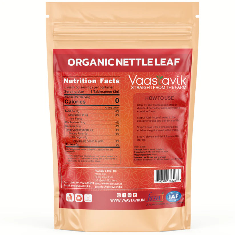 Tea | Nettle Leaf Tea - Stinging Organic Dried Cut Herb Urtica Dioica – Himalayan Sourced – Traditional Medicinal Tea - Organic - Caffeine Free &amp;amp; No Added Sugar – Vaastavik – 100gm