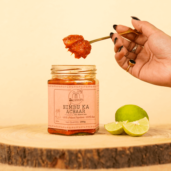 Pickle | Nimbu Ka Achaar - 100% Jain - Medium Spicy – No Added Preservatives, Flavour &amp;amp; No Added Sugar – Teen Peedhi – 200gm