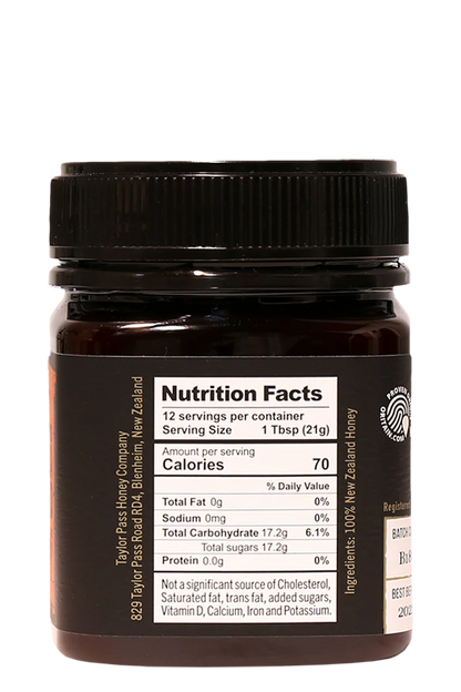 Honey | New Zealand Manuka Blend Honey - MG050 - Antibiotic Free - Taylor Pass Honey - 250gm