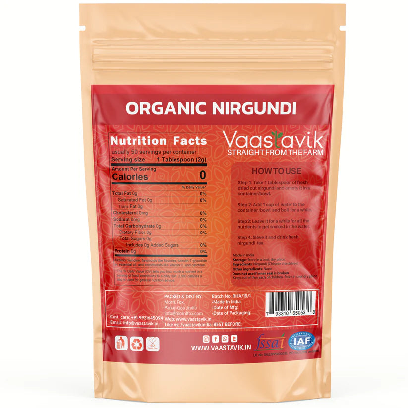 Tea | Nirgundi Tea Leaves (Vitex Negundo) - Dried Cut Herb – Himalayan Sourced – Traditional Medicinal Tea - Organic - Caffeine Free &amp;amp; No Added Sugar – Vaastavik – 100gm