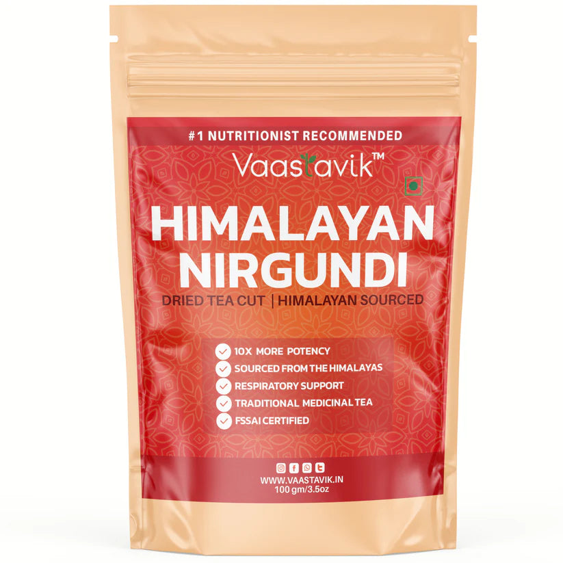 Tea | Nirgundi Tea Leaves (Vitex Negundo) - Dried Cut Herb – Himalayan Sourced – Traditional Medicinal Tea - Organic - Caffeine Free &amp;amp; No Added Sugar – Vaastavik – 100gm