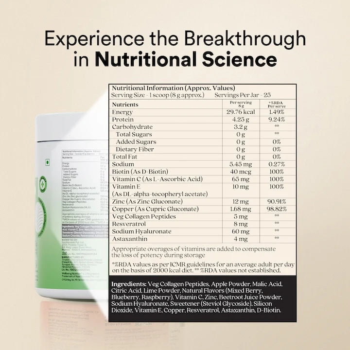 Collagen | Vegan Pro Collagen Lemon Lime - Anti Ageing - Hydration - Elasticity - Wrinkles - Radiance - Gluten Free, Non GMO, No Artificial Fillers &amp; No Artificial Colors - Wellbeing Nutrition - 25 Serving - 200gm