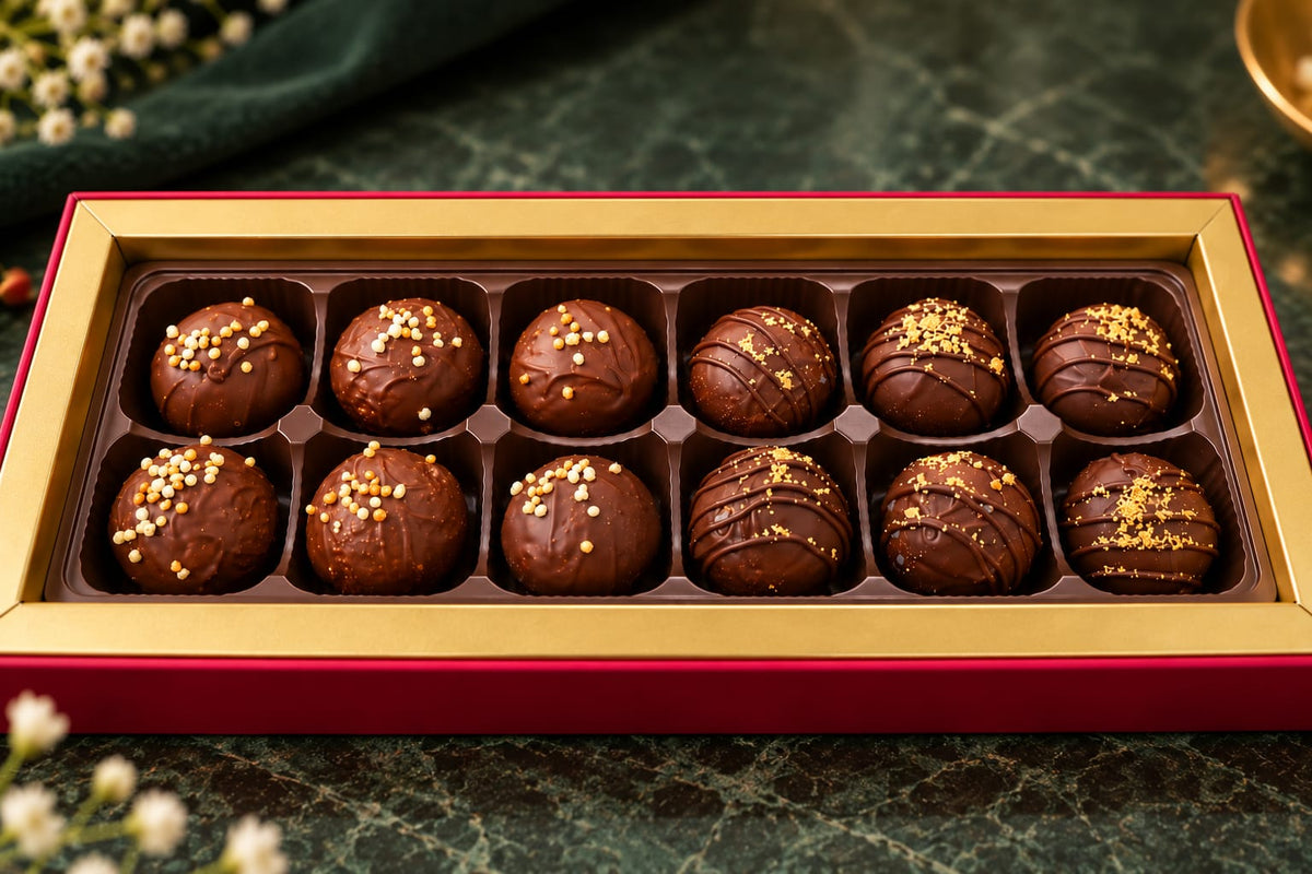 Assorted Gourmet Chocolate Truffle Box (Edamame Truffle &amp; Brownie Cacao Nibs Crunch)-Gluten Free - No Refined Sugar Free-No Maida, Dairy &amp;amp; Preservatives - Ras Chocolate- 8 Piece