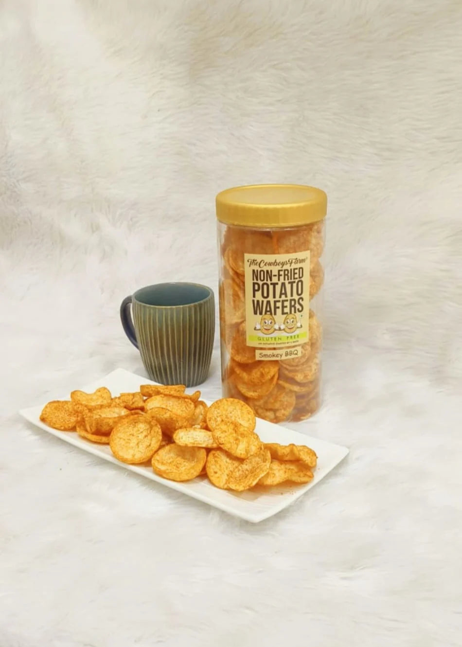 Potato Wafers | Non Fried Potato Wafers (Smokey BBQ) - Gluten Free, No Palm OIl, No Flavor Enhancer, No Artificial Colors & No Added Preservatives - Natural Ingredients - The Cowboys Farm – 130gm