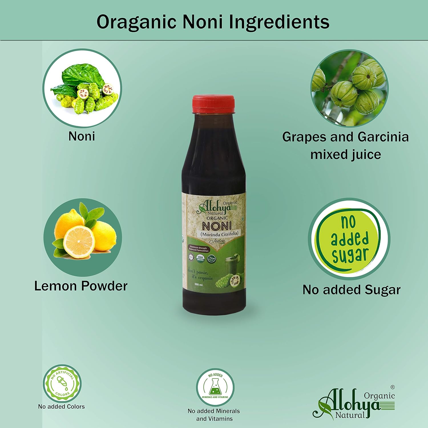 Noni Juice | (Terminalia Bellirica) – USDA Organic – No added Sugar, Color, Vitamins &amp; Minerals – Alohya Organic -1000ml