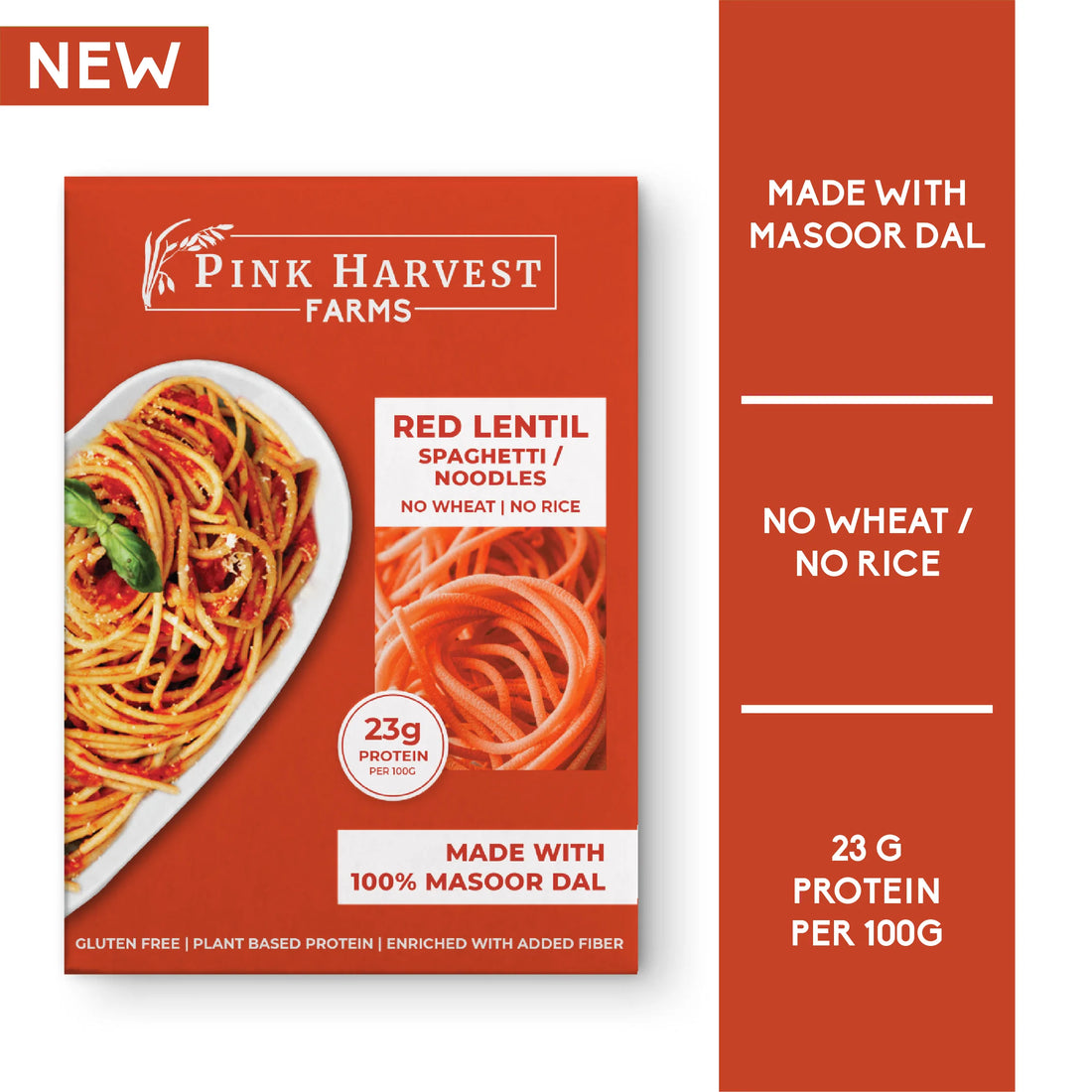 Noodles | Red Lentil Spaghetti (Made With 100% Masoor Dal) - Vegan, Gluten Free, No Wheat, No Rice, No Added Flavors, Colors & Preservatives - Pink Harvest - 200gm