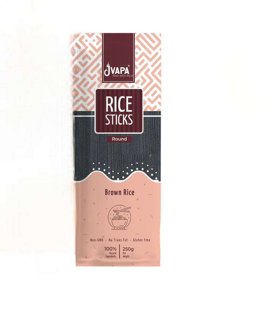 Noodles | Rice Stick (Brown Rice) – Round – Gluten Free, Non GMO &amp; No Trans Fat – Jvapa – 200gm