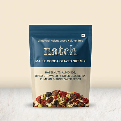 Nut Mix | Maple Cocoa Glazed Nut Mix (Hazelnuts, Almonds, Dried Strawberry, Dried Blueberry, Pumpkin &amp; Sunflower Seeds)- All Natural, Plant Based – Vegan, Gluten Free,- Non GMO &amp; No Added Artificial Flavor – natch – 120gm