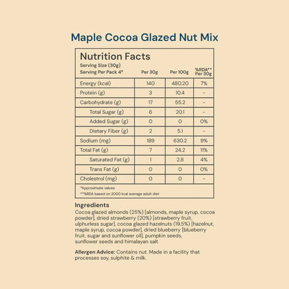 Nut Mix | Maple Cocoa Glazed Nut Mix (Hazelnuts, Almonds, Dried Strawberry, Dried Blueberry, Pumpkin &amp; Sunflower Seeds)- All Natural, Plant Based – Vegan, Gluten Free,- Non GMO &amp; No Added Artificial Flavor – natch – 120gm