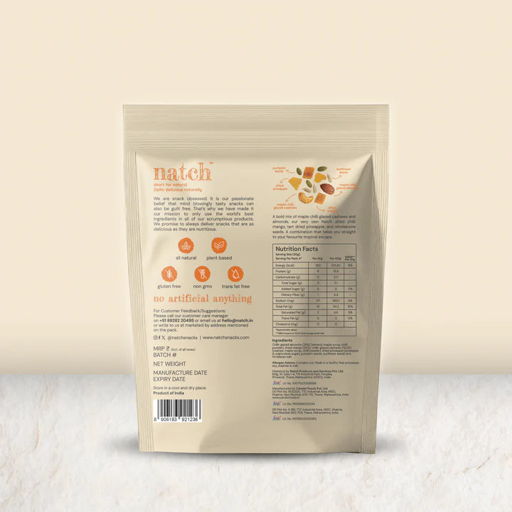 Nut Mix | Maple Chilli Glazed Nut Mix (Cashews, Almonds, Dried Mango, Dried Pineapple, Pumpkin &amp; Sunflower Seeds)- All Natural, Plant Based – Vegan, Gluten Free,- Non GMO &amp; No Added Artificial Flavor – natch – 120gm