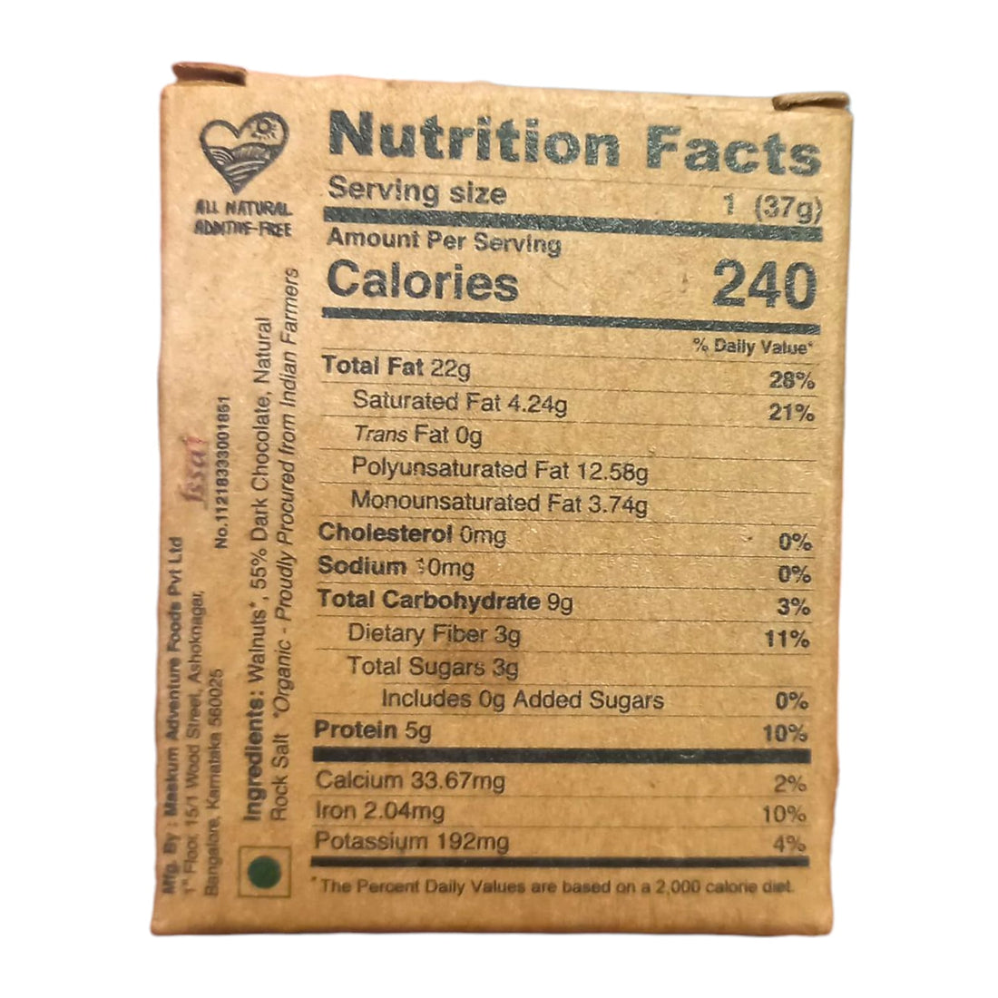 Bar | Nutjob - Walnut Bar (Made With Certified Organic Nuts) - Vegan &amp; Gluten Free, Dairy, Honey Free, High In Protein &amp; No Added Sugar - Tthe Huda Bar - 40gm